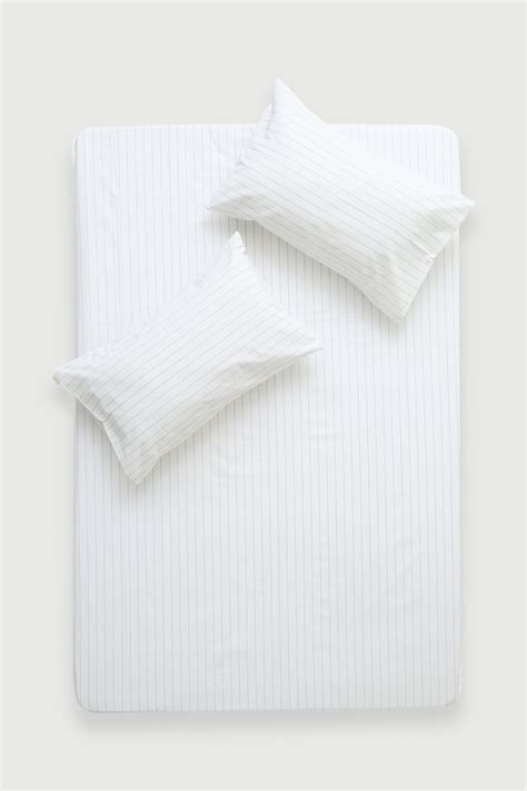 Home / Collections / White 100% Organic Cotton Striped Bedsheet with ...