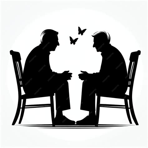 Duas pessoas idosas sentadas em uma cadeira e fofocando juntas silhueta ...