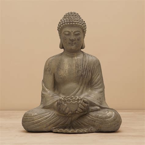 Grey Polyresin Sitting Buddha Sculpture With Tealight