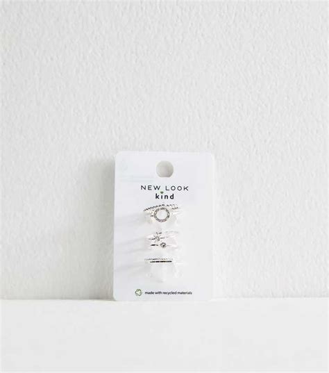 Silver Tone Pack of 6 Diamanté Stackable Rings | New Look