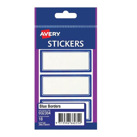 Avery White Rectangle Stickers Blue Border 75mm x34mm 18 Labels ...