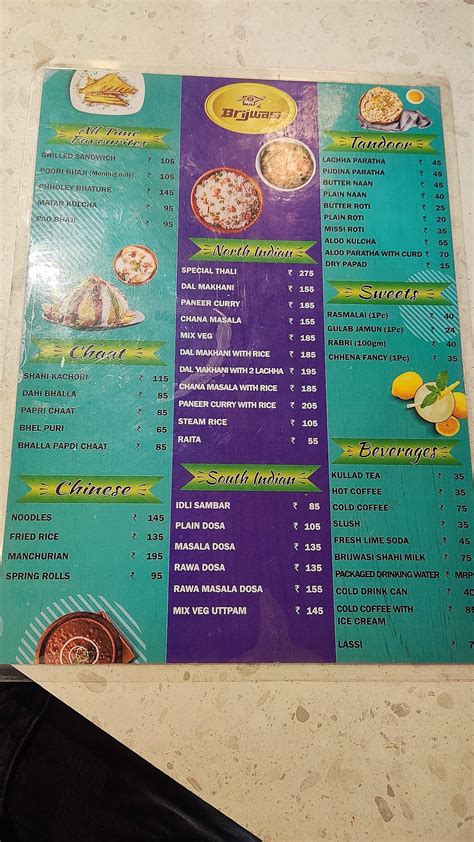 Menu at Brijwasi Restaurant Vrindavan, Vrindavan