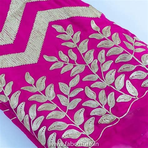 Premium Rani Colour Georgette Embroidered Fabric Fabric for Designers ...