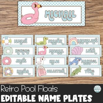 Editable Name Plates - Retro Pool Float Name Tags for Desks by Nurtured ...