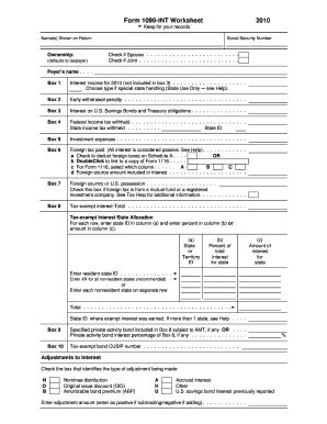 Form 1099-INT Worksheet 2010 - Blank Fillable Template | Fill Out ...