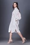 Buy White Cotton Sequins Mandarin Collar Placement Shirt Dress For ...