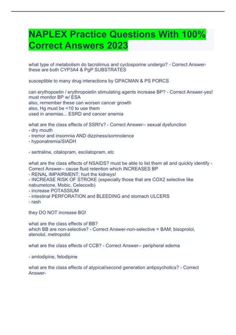 NAPLEX Practice Questions With 100% Correct Answers 2023 - NAPLEX ...