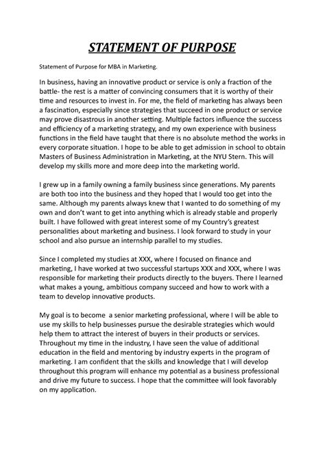 Statement OF Purpose - STATEMENT OF PURPOSE Statement of Purpose for ...