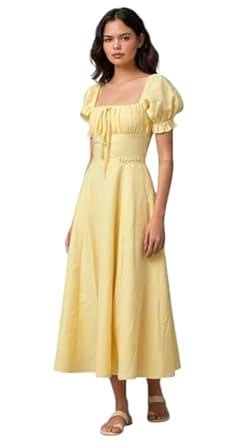 Buy Northline K-Drama Sundress Elegance Midi Dress, Square Neckline ...