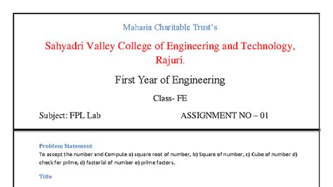 FPL Lab Assignment 01: Basic Number Operations in C - Studocu