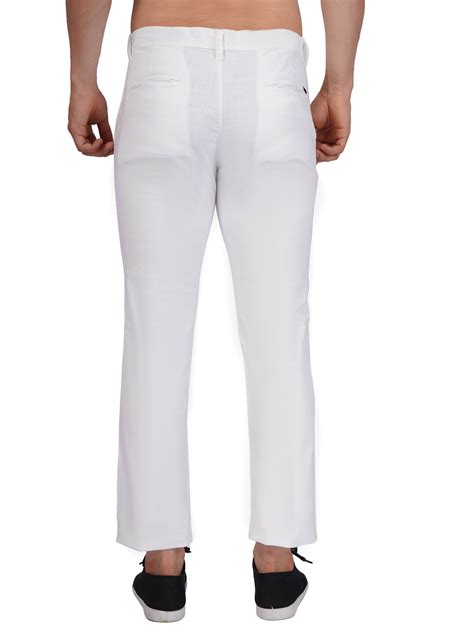 FLAKED White Linen Regular Fit Stretchable Trouser