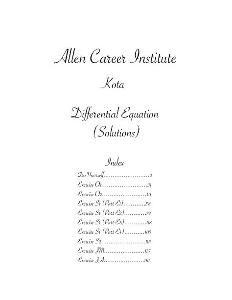 Differential Equations Solutions - Allen Career Institute (Kota) - Studocu
