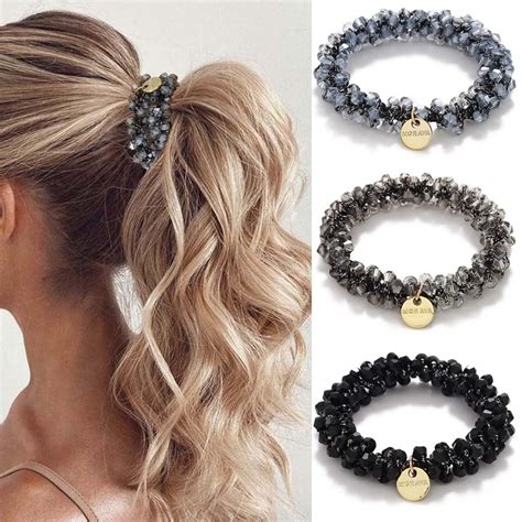 Amazon.com : Fashey Beaded Hair Ties Rhinestone Ponytail Holder Pearls ...
