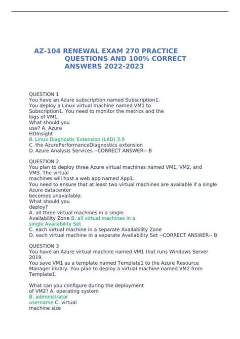 AZ-104 Practice test with complete solutions 100% Correct Answers 2024 ...