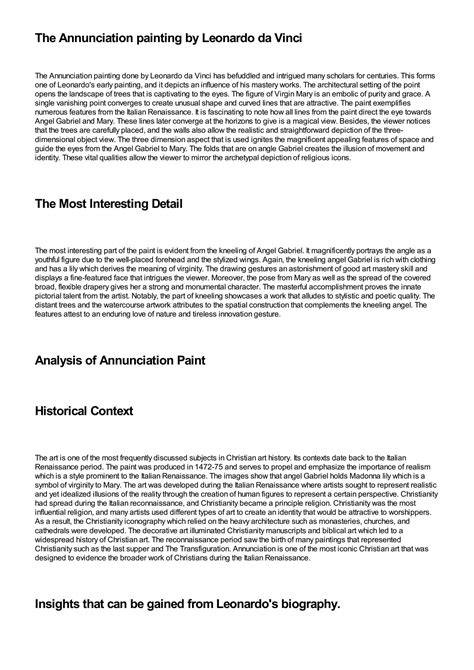 SOLUTION: Analysis of leonardo da vincis annunciation painting - Studypool