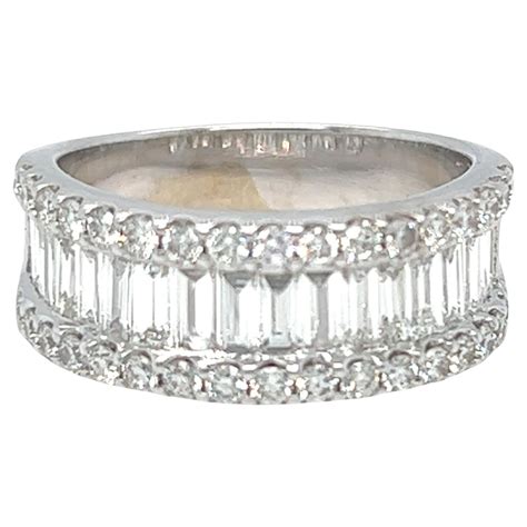 2 carat Baguette and Round Diamond Half Eternity Band Ring 14K White ...