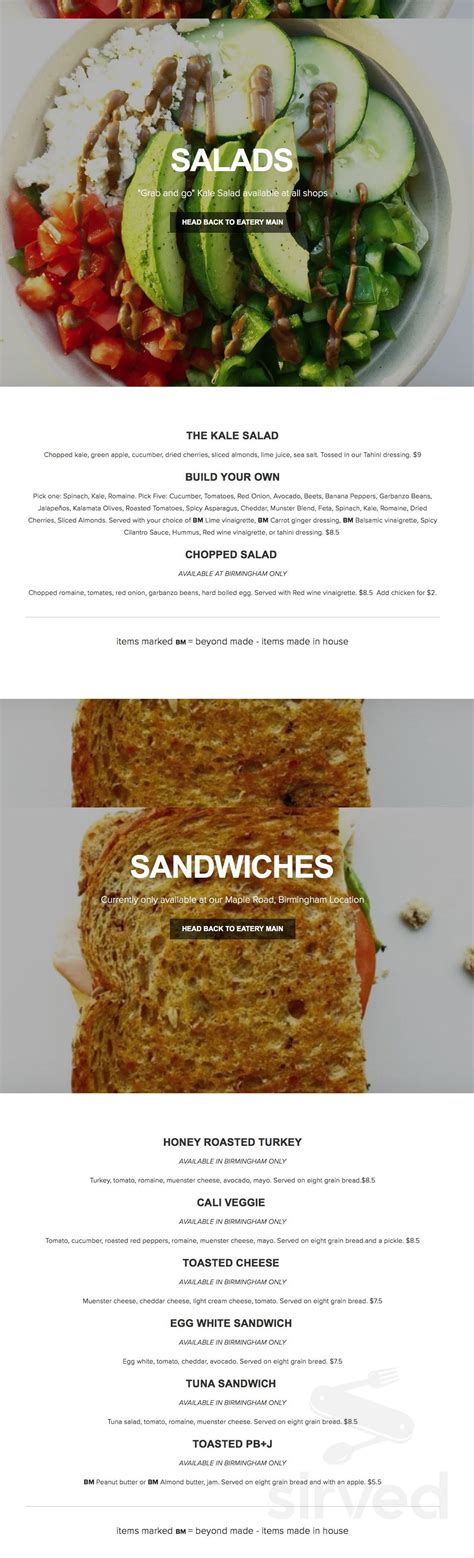 Menu - Birmingham MI's Beyond Juicery +Eatery | Sirved