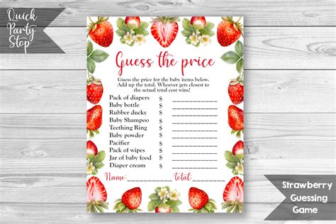 Strawberry Guess the Price Game, Strawberry Baby Shower, Printable Game ...