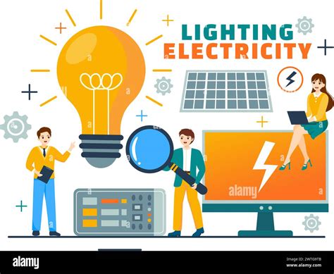 Lighting and Electricity Vector Illustration with Lamp and Energy Maintenance Service Panel ...