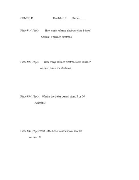 CHMG 141 Recitation 7: Molecular Geometry & Valence Electrons Analysis ...