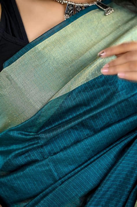 Teal green color kota silk saree with heavy zari border – Jaipur Tex