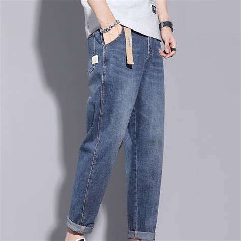 Wancir Mens Elastic Waist Jeans Relaxed Fit with Zipper and Button ...