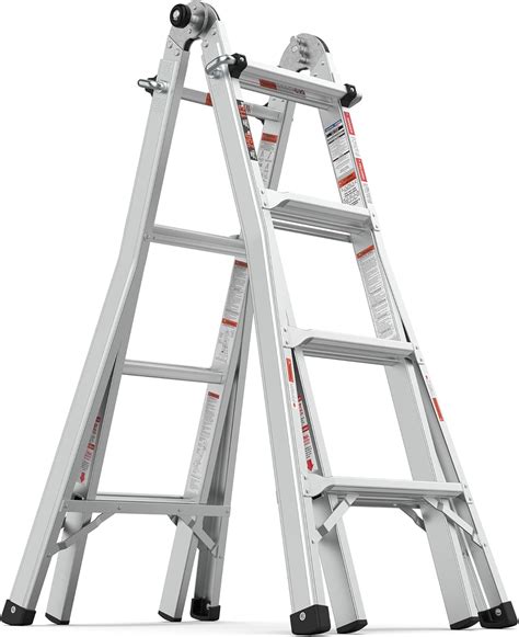 Campfun Ladder, A Frame 4 Step Extension Ladder, 17 FT Anti-Slip Multi ...