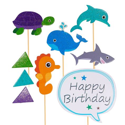 7pcs Cake Toppers Sea Animals Paper Cake Toppers Decoration Set for ...