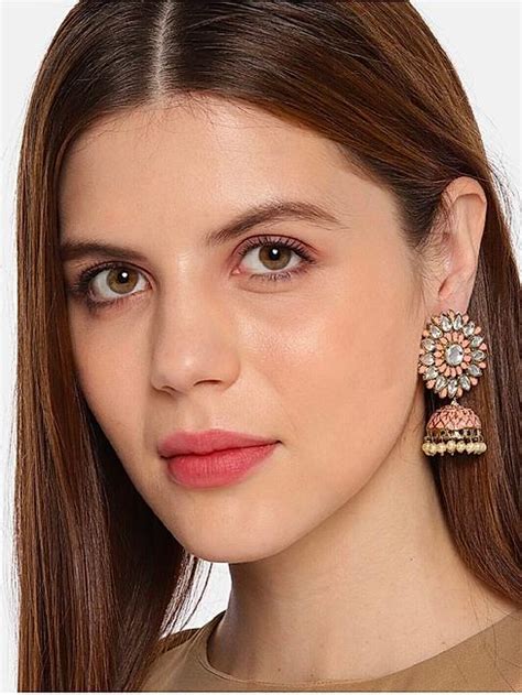 Women Pink & Gold-Toned Dome Shaped Jhumkas