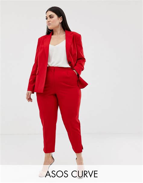 ASOS DESIGN Curve red suit slim pants | ASOS | Plus size womens ...