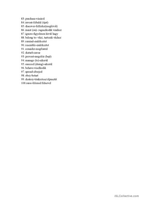 top 100 verbs: English ESL worksheets pdf & doc
