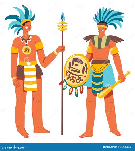 Mayan People, Warriors with Spear Weapons Vector Stock Vector ...