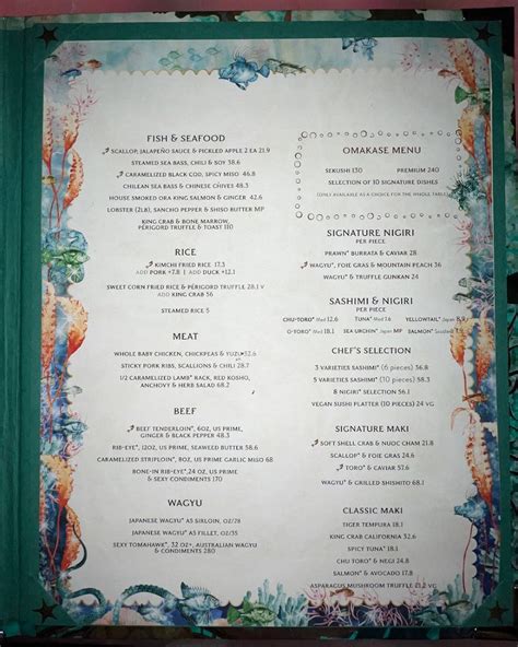 Menu at Sexy Fish Miami pub & bar, Miami