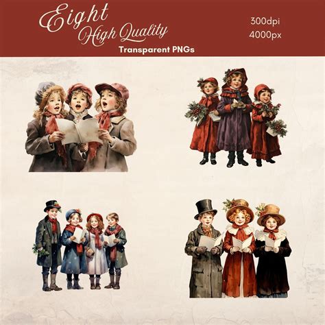 Victorian Christmas Carolers Clip Art | Vintage Christmas Ephemera | Holiday Clipart | Old ... - drawing of xmas carolers
