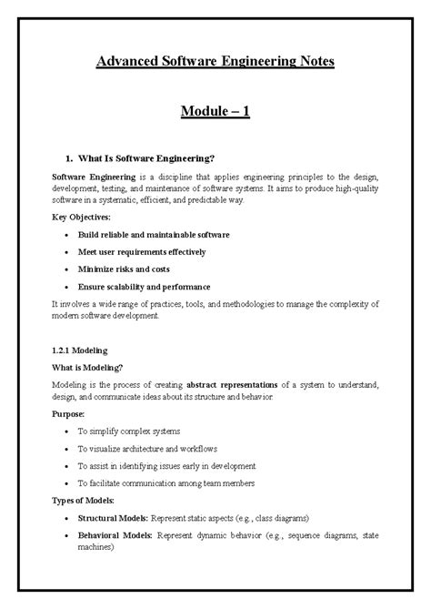 Advanced Software Engineering Notes (Module 1): Key Concepts and ...