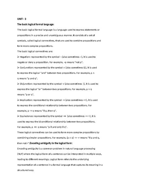 UNIT 3 NLP: Understanding Semantic and Logical Forms in Language - Studocu