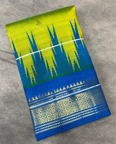 Pure Kanchipuram Silk Saree Light Green Colour with Blue Border ...
