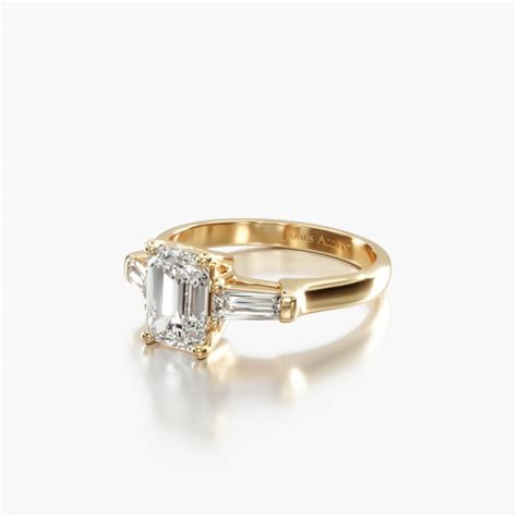 18K Yellow Gold Tapered Baguette Three Stone Diamond Engagement Ring-18036y