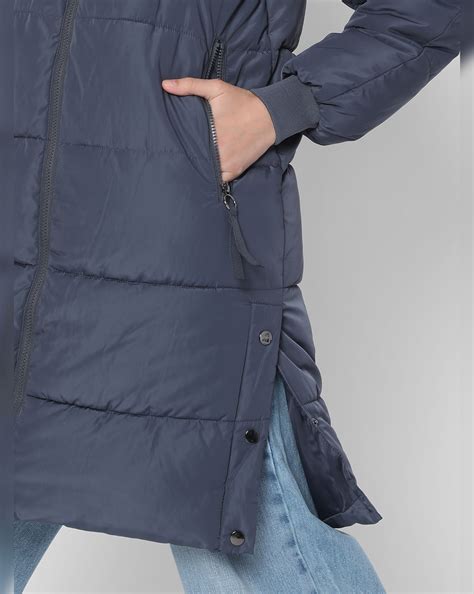 Buy Navy Blue Hooded Puffer Jacket for Women Online