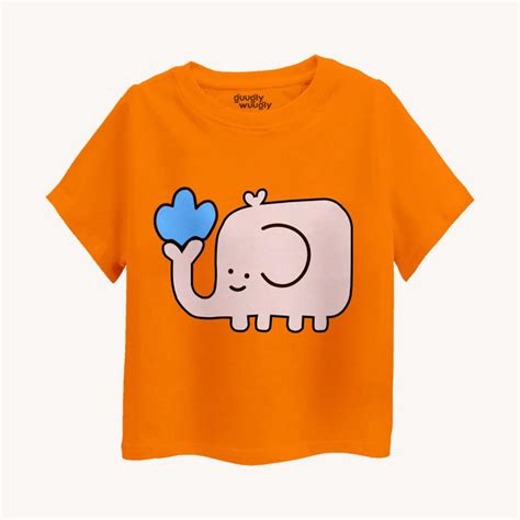 Buy Girls' Toddler Orange T-Shirt | Elephant Print | Guugly Wuugly