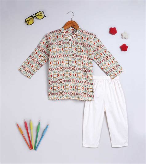 Boys Light Floral Printed Kurta Set - koochi Poochi