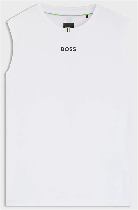 BOSS - Active tank top in stretch fabric with rear stripes - White