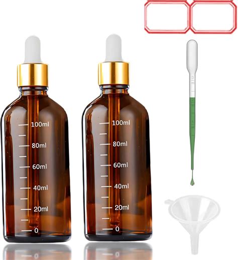Fontfable Amber Glass Dropper Bottle 3.4 oz, 2x100ml Amber Brown Glass ...