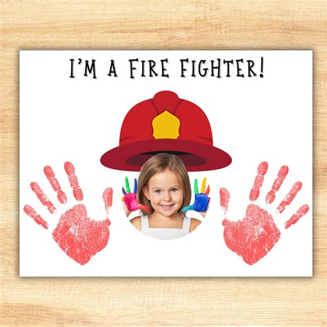 Preschool Firefighter Craft | Firefighter Helmet Keepsake | Hero Handprint Art | Firefighter Dad ...