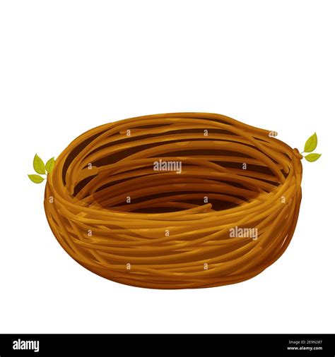 Cute bird nest from twigs in cartoon style isolated on white background ...
