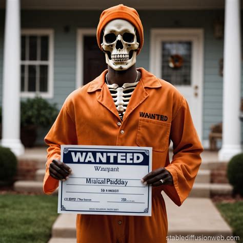 Skeleton in orange prison jumpsuit holding sign for Halloween | Stable ...