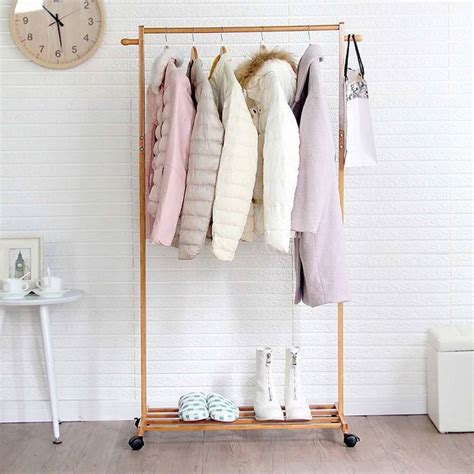 ADA Handicraft Single Rail Bamboo Garment Rack with 2 Side Hook Tree ...