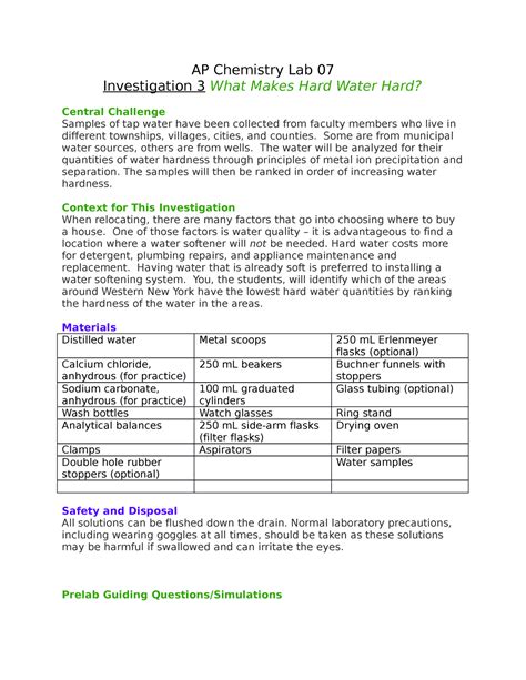 07 Hard Water Hard - Lab - AP Chemistry Lab 07 Investigation 3 What ...