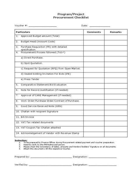 Image result for Procurement Checklist Template