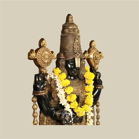 74" Super Large Brass Lord Balaji Idol with Vaishnav Symbol Lamp in Wo